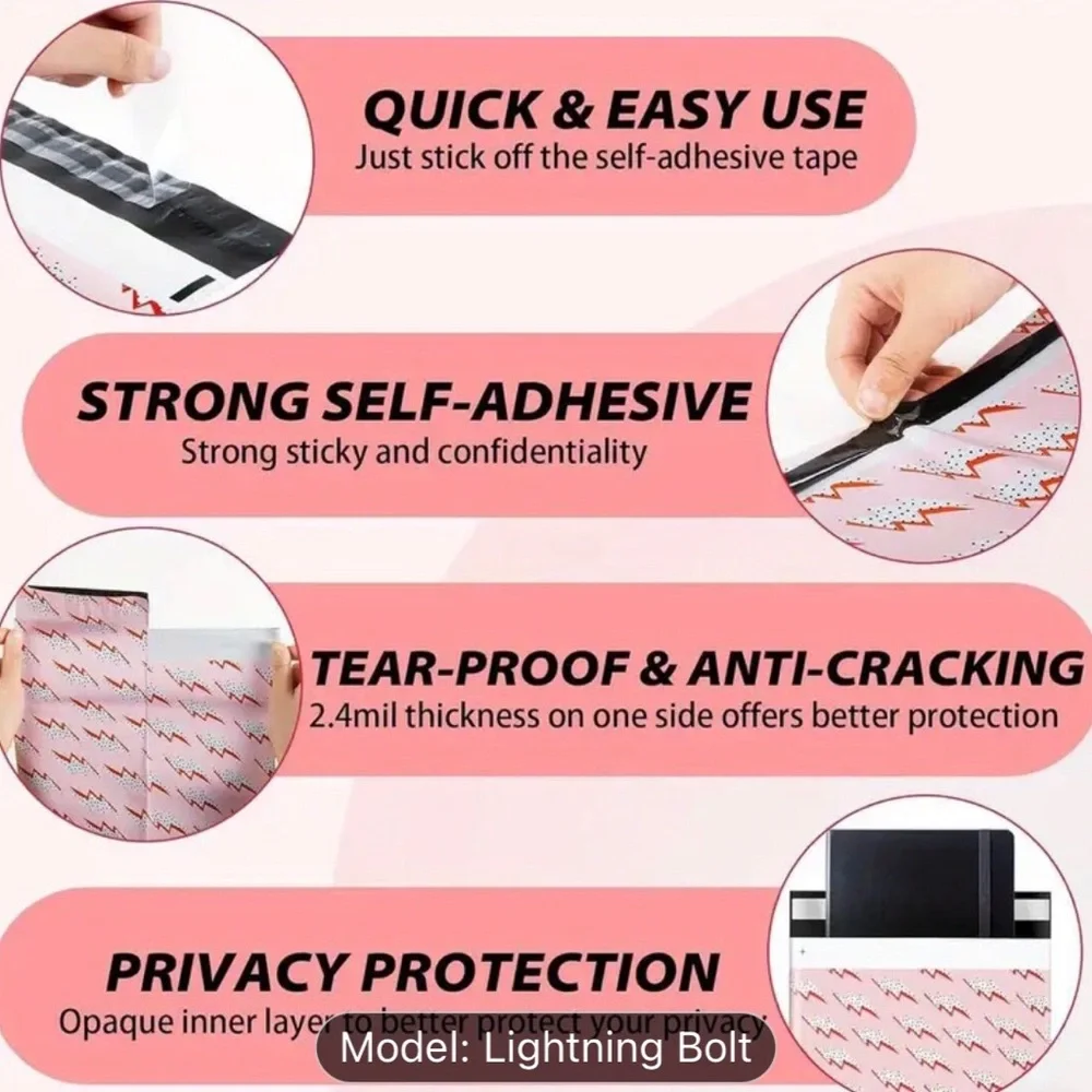 Polymailers (20) 10x13” Pink and Red Lightning Bolt Bags New with self sealing - Picture 3 of 7